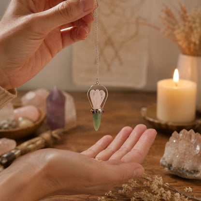 Heart Oracle Rose Quartz &amp; Green Aventurine Angel Pendulum