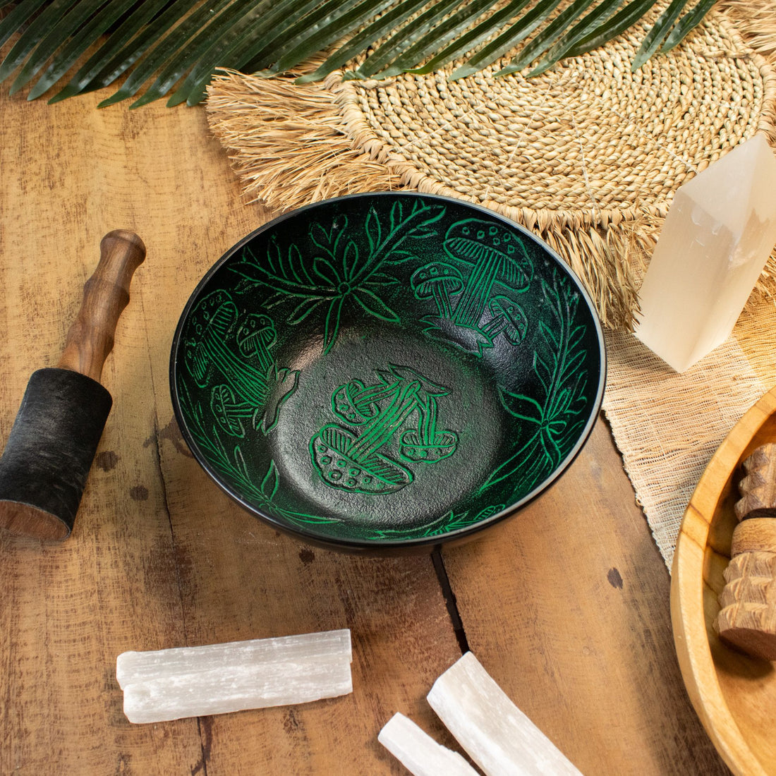 Tibetan Singing Bowl, Magic Mushroom Design, Green 20cm – photo 2