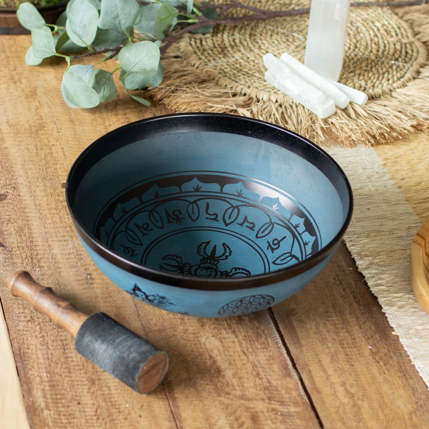 Large Tibetan Singing Bowl, Double Dorje Design, Blue 27cm