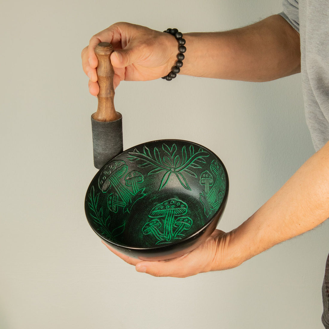 Tibetan Singing Bowl - Magic Mushroom Design, Green