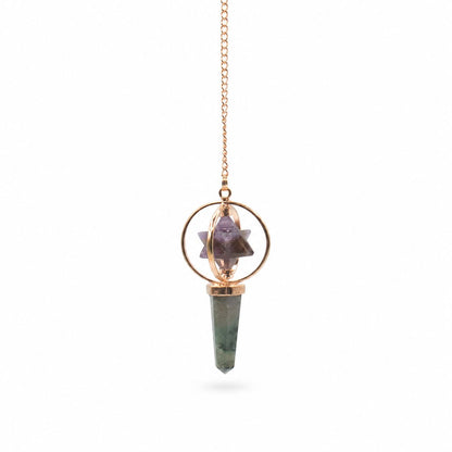Cosmic Navigator Amethyst &amp; Labradorite Merkaba Copper Pendulum