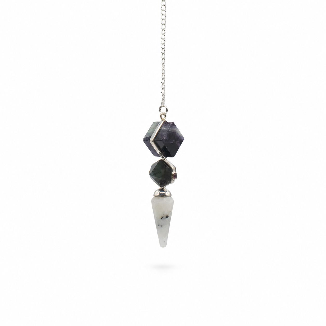 Psychic Gateway Fluorite, Labradorite &amp; Rainbow Moonstone Pendulum