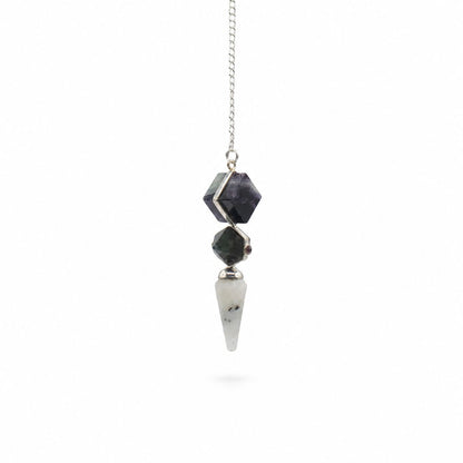 Psychic Gateway Fluorite, Labradorite &amp; Rainbow Moonstone Pendulum