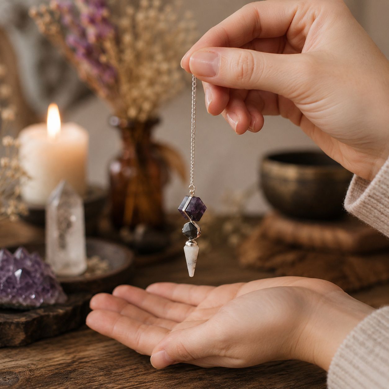 Psychic Gateway Fluorite, Labradorite &amp; Rainbow Moonstone Pendulum
