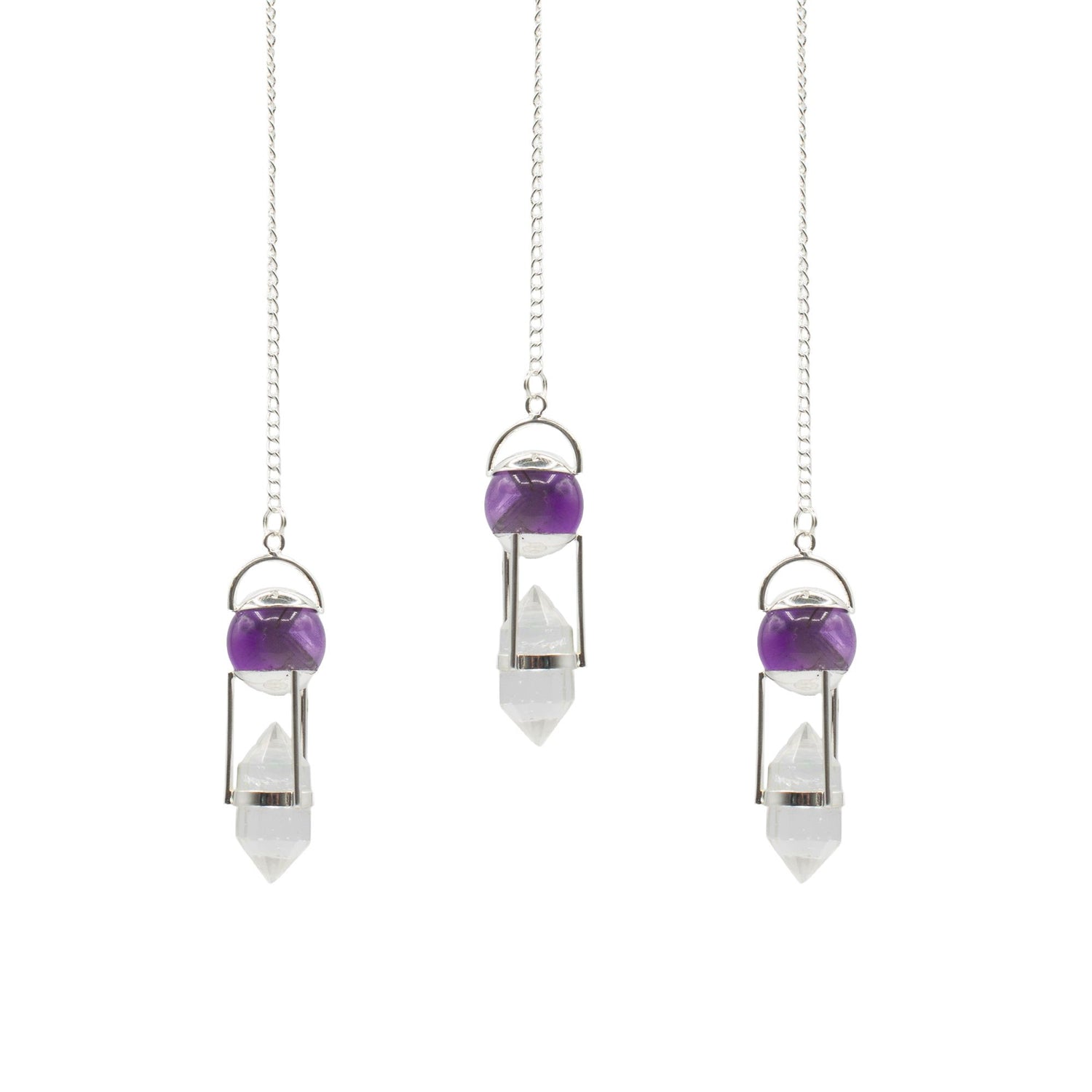Seeker of Truth Amethyst &amp; Clear Quartz Double Power Pendulum