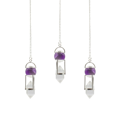 Seeker of Truth Amethyst &amp; Clear Quartz Double Power Pendulum