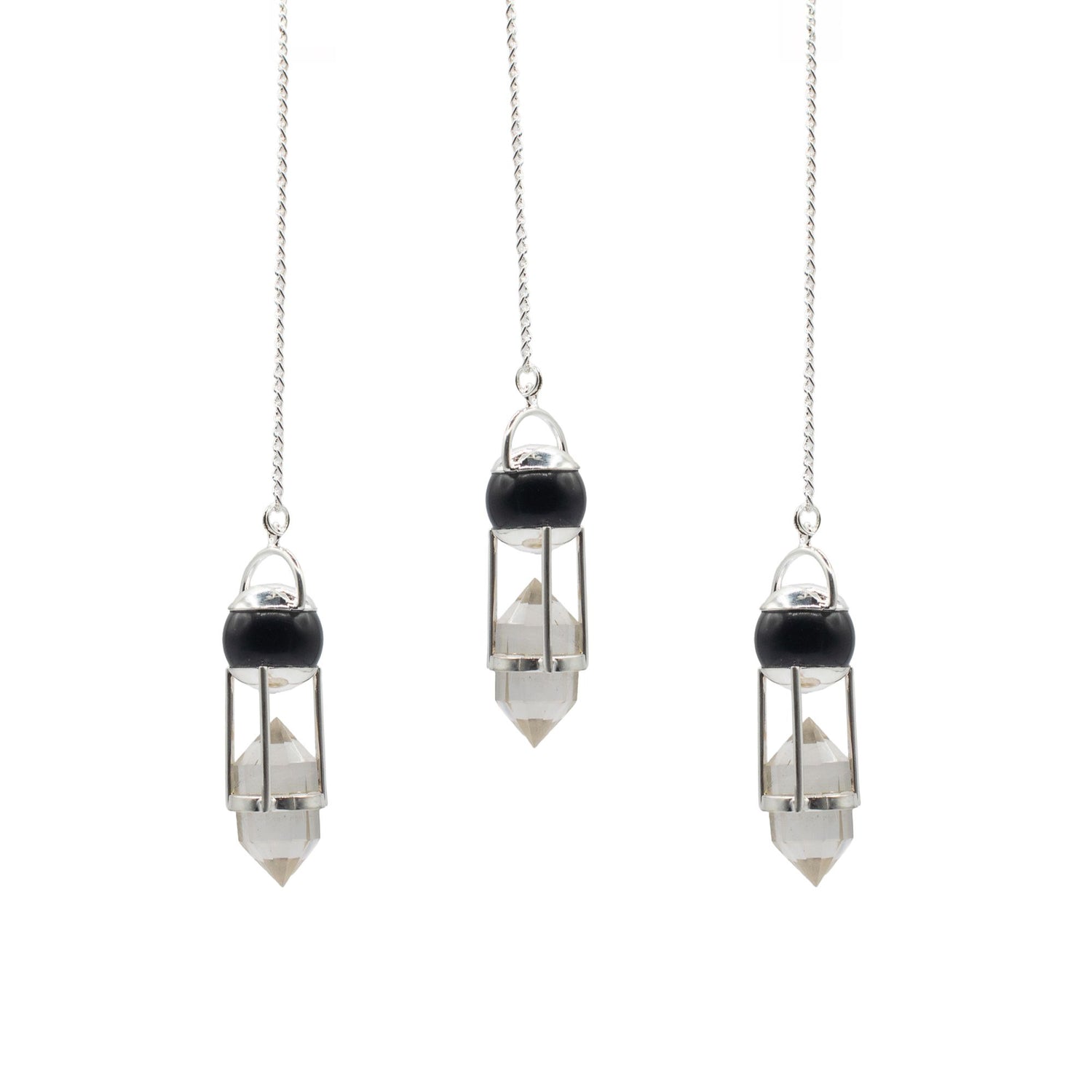 Shadow Seer Obsidian &amp; Clear Quartz Double Power Pendulum