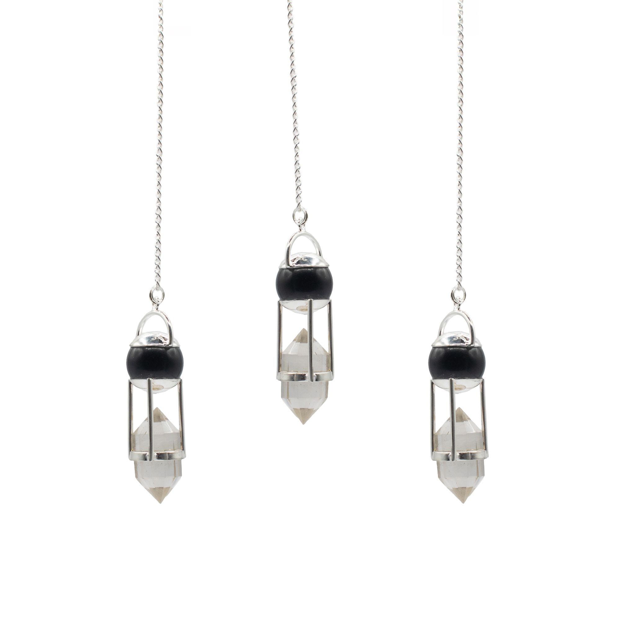 Shadow Seer Obsidian &amp; Clear Quartz Double Power Pendulum