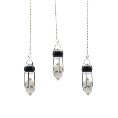 Shadow Seer Obsidian &amp; Clear Quartz Double Power Pendulum