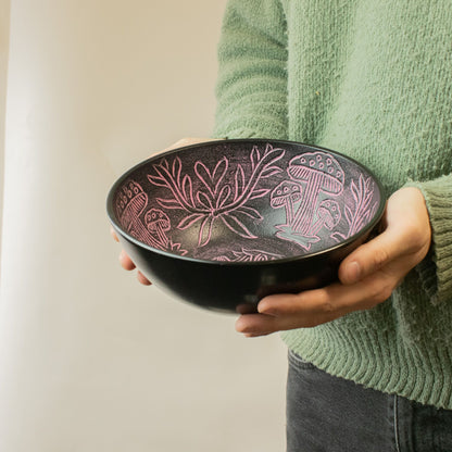 Tibetan Singing Bowl, Magic Mushroom Design, Pink 20cm