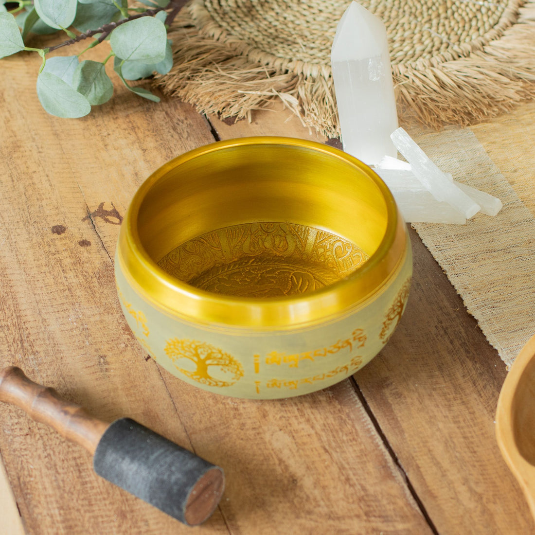 Large Tibetan Singing Bowl - Tree of Life Design, Copper