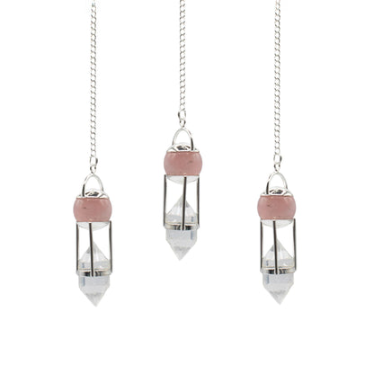 Heart Whisperer Rose Quartz &amp; Clear Quartz Double Power Pendulum