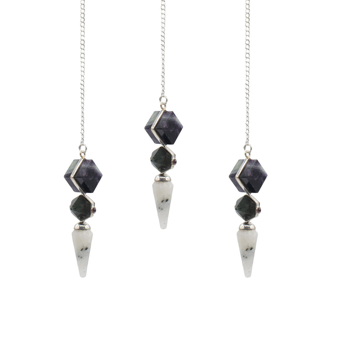 Psychic Gateway Fluorite, Labradorite &amp; Rainbow Moonstone Pendulum