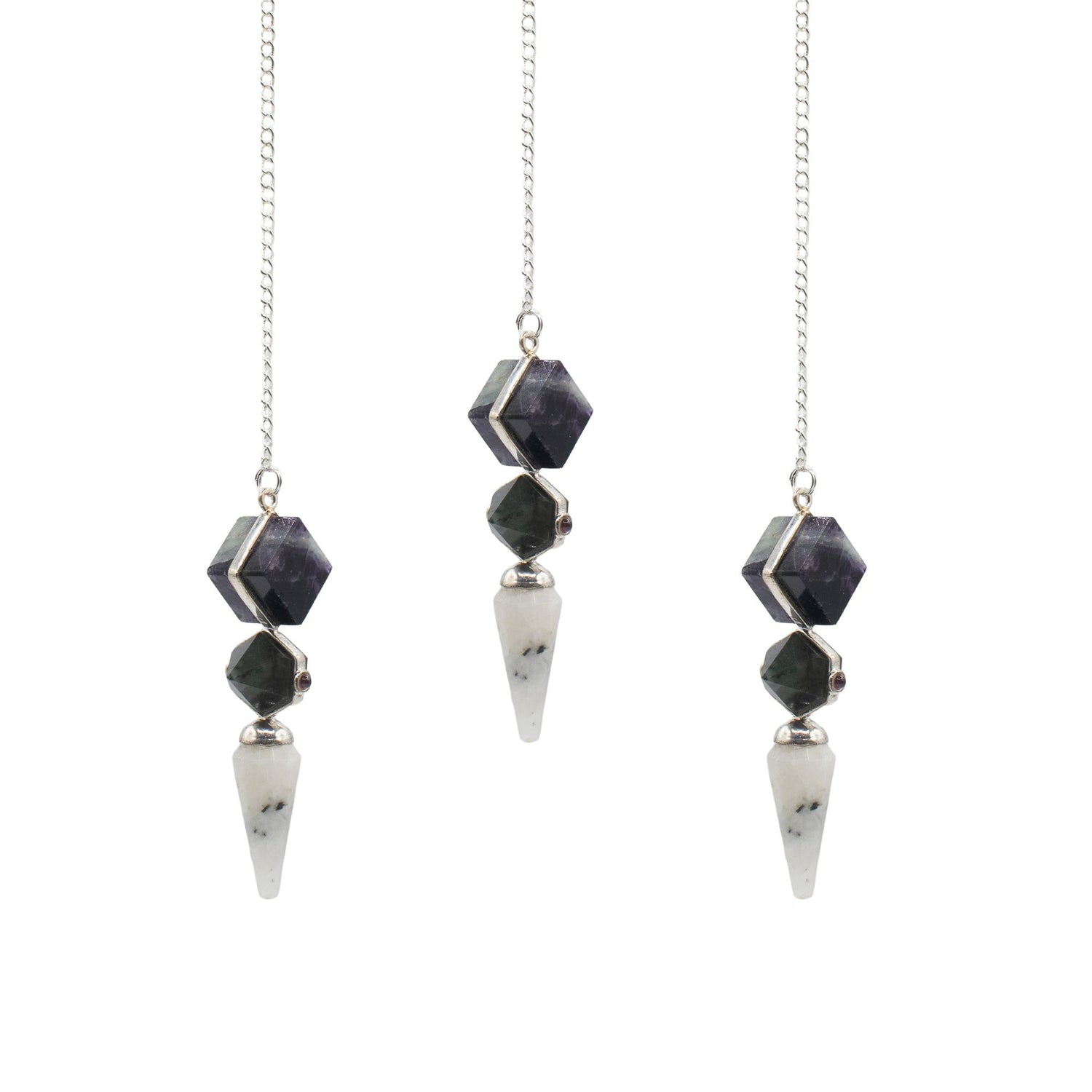 Psychic Gateway Fluorite, Labradorite &amp; Rainbow Moonstone Pendulum