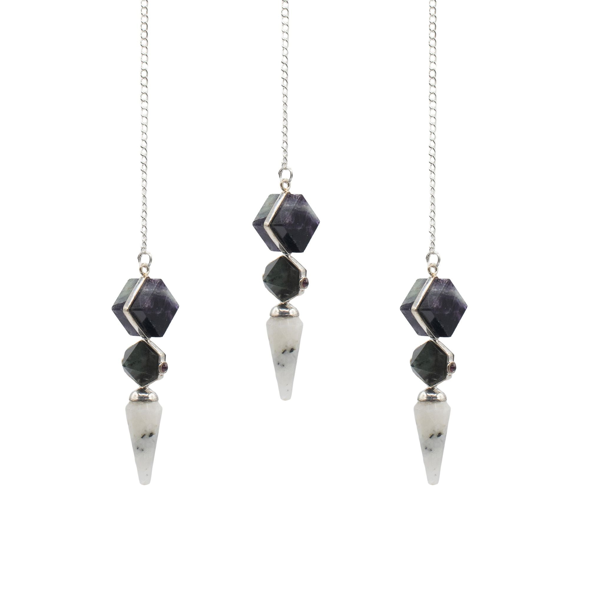 Psychic Gateway Fluorite, Labradorite &amp; Rainbow Moonstone Pendulum