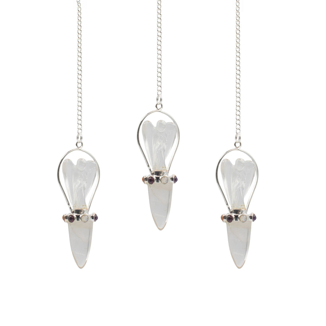 Celestial Guide Clear Quartz Angel Pendulum with Chakra
