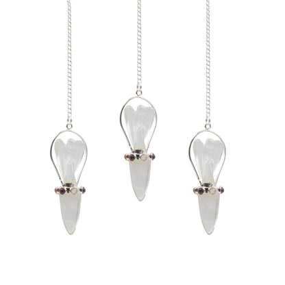 Celestial Guide Clear Quartz Angel Pendulum with Chakra Band