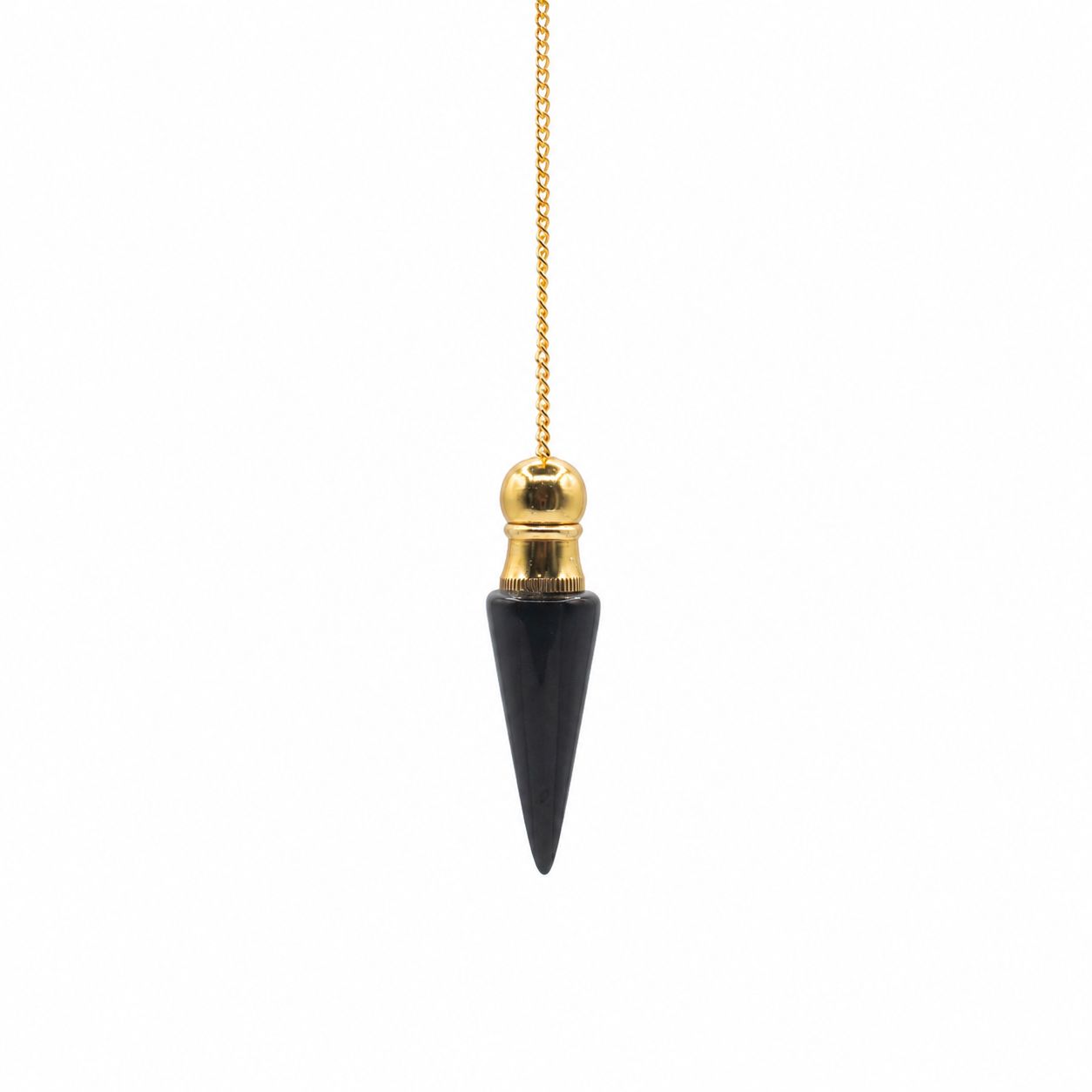 Secret Cavity Black Agate Pendulum, Gold Plated