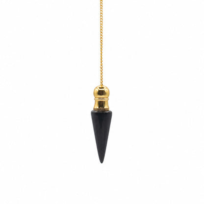 Secret Cavity Black Agate Pendulum, Gold Plated