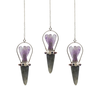Veilwalker Amethyst &amp; Labradorite Angel Pendulum with Chakra Band
