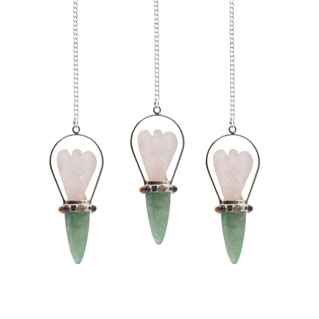 Heart Oracle Rose Quartz &amp; Green Aventurine Angel Pendulum