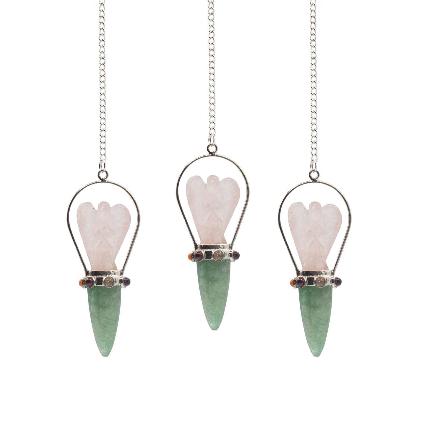 Heart Oracle Rose Quartz &amp; Green Aventurine Angel Pendulum