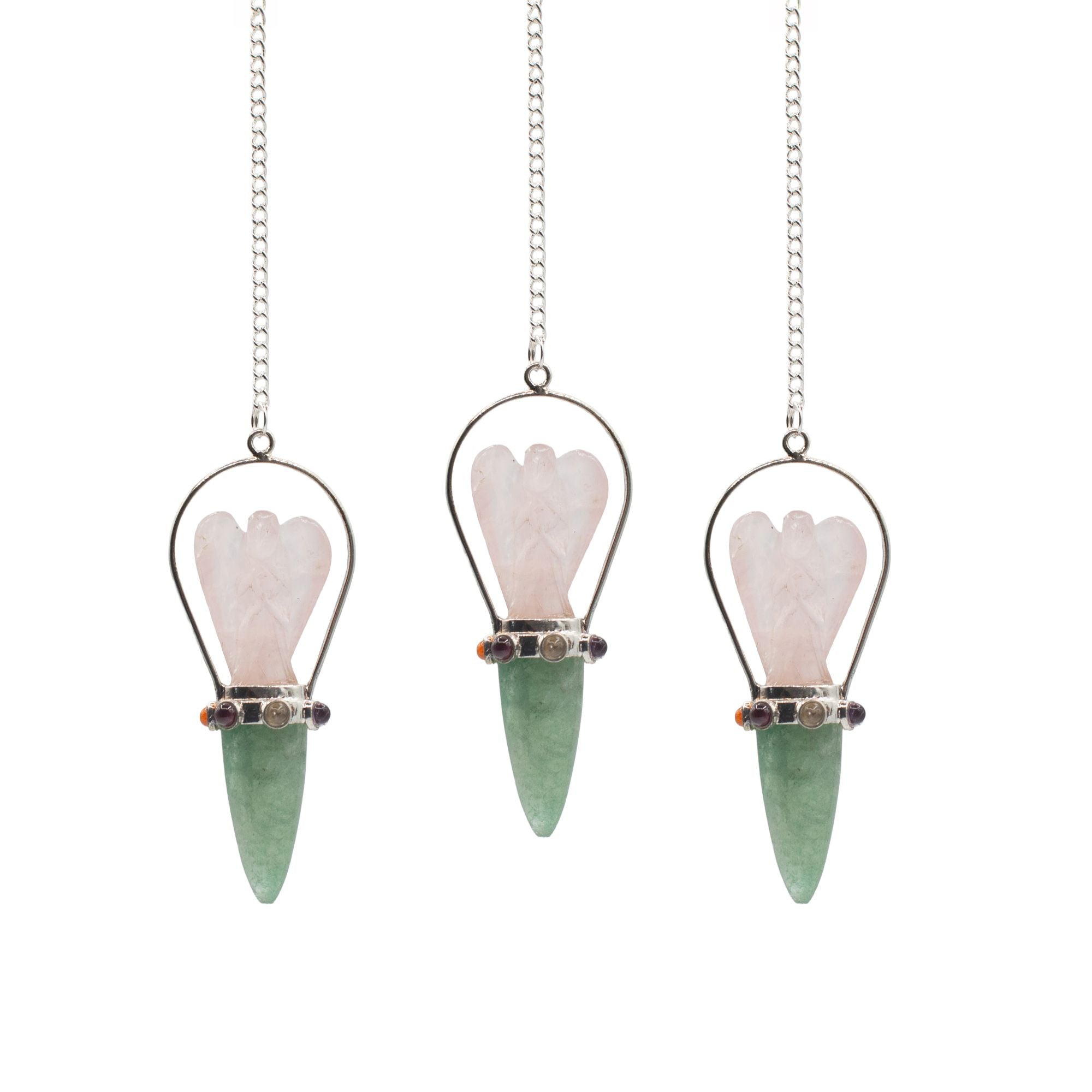 Heart Oracle Rose Quartz &amp; Green Aventurine Angel Pendulum