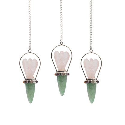 Heart Oracle Rose Quartz &amp; Green Aventurine Angel Pendulum