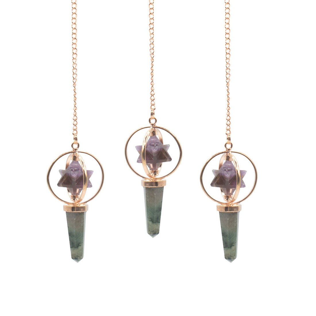 Cosmic Navigator Amethyst & Labradorite Merkaba Copper Pendulum
