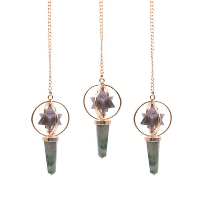 Cosmic Navigator Amethyst &amp; Labradorite Merkaba Copper Pendulum