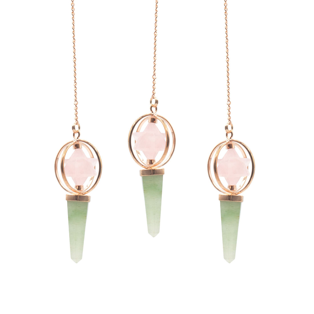 Heart Compass Rose Quartz &amp; Green Aventurine Merkaba Pendulum