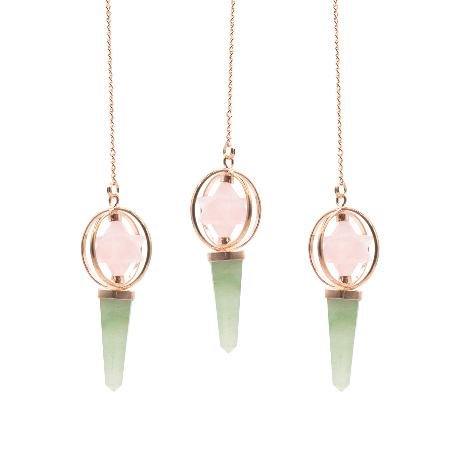 Heart Compass Rose Quartz &amp; Green Aventurine Merkaba Pendulum