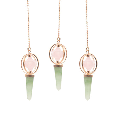 Heart Compass Rose Quartz &amp; Green Aventurine Merkaba Pendulum