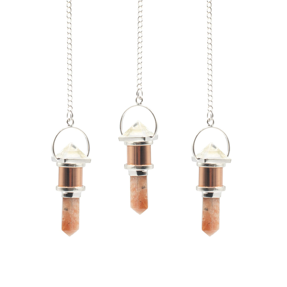 Moon Chamber Clear Quartz &amp; Sunstone Copper Pendulum