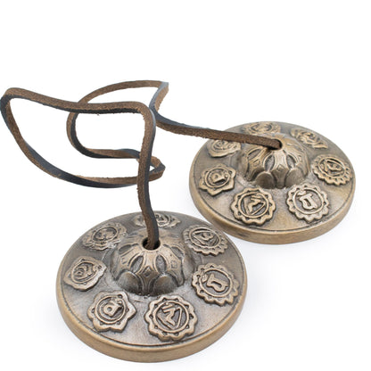 Tibetan Tingsha Cymbals, Seven Chakra Design, 7cm