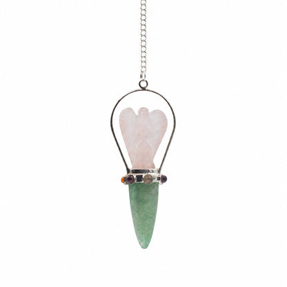 Heart Oracle Rose Quartz &amp; Green Aventurine Angel Pendulum
