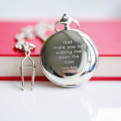 Personalised Dual-Opening Skeleton Pocket Watch – Modern Engraving | Engraved Keepsake Gift