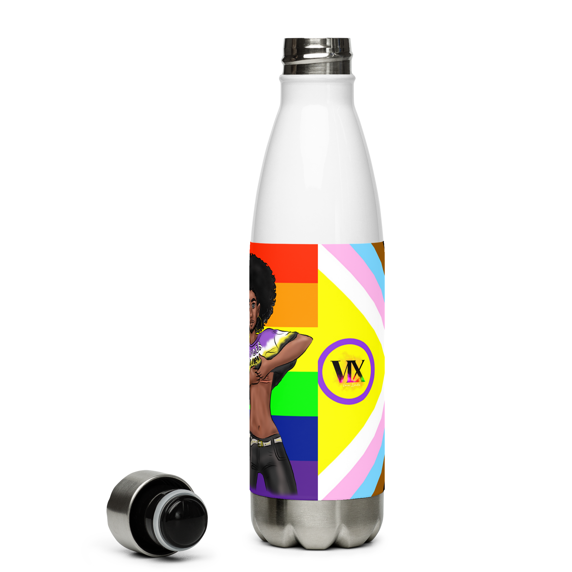VOCE LINDX Non‑Binary &amp; Intersex‑Inclusive Pride Stainless Steel Water Bottle – 500 ml Vacuum‑Insulated, Leak‑Proof