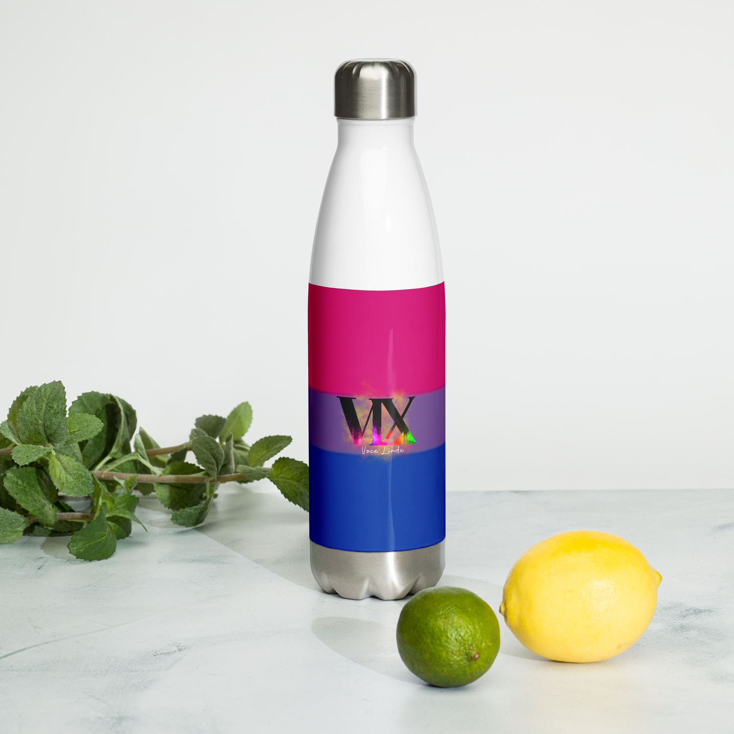 VOCE LINDX Bisexual Flag Stainless Steel Water Bottle – 500ml Double-Walled, Leak-Proof, Gloss Finish