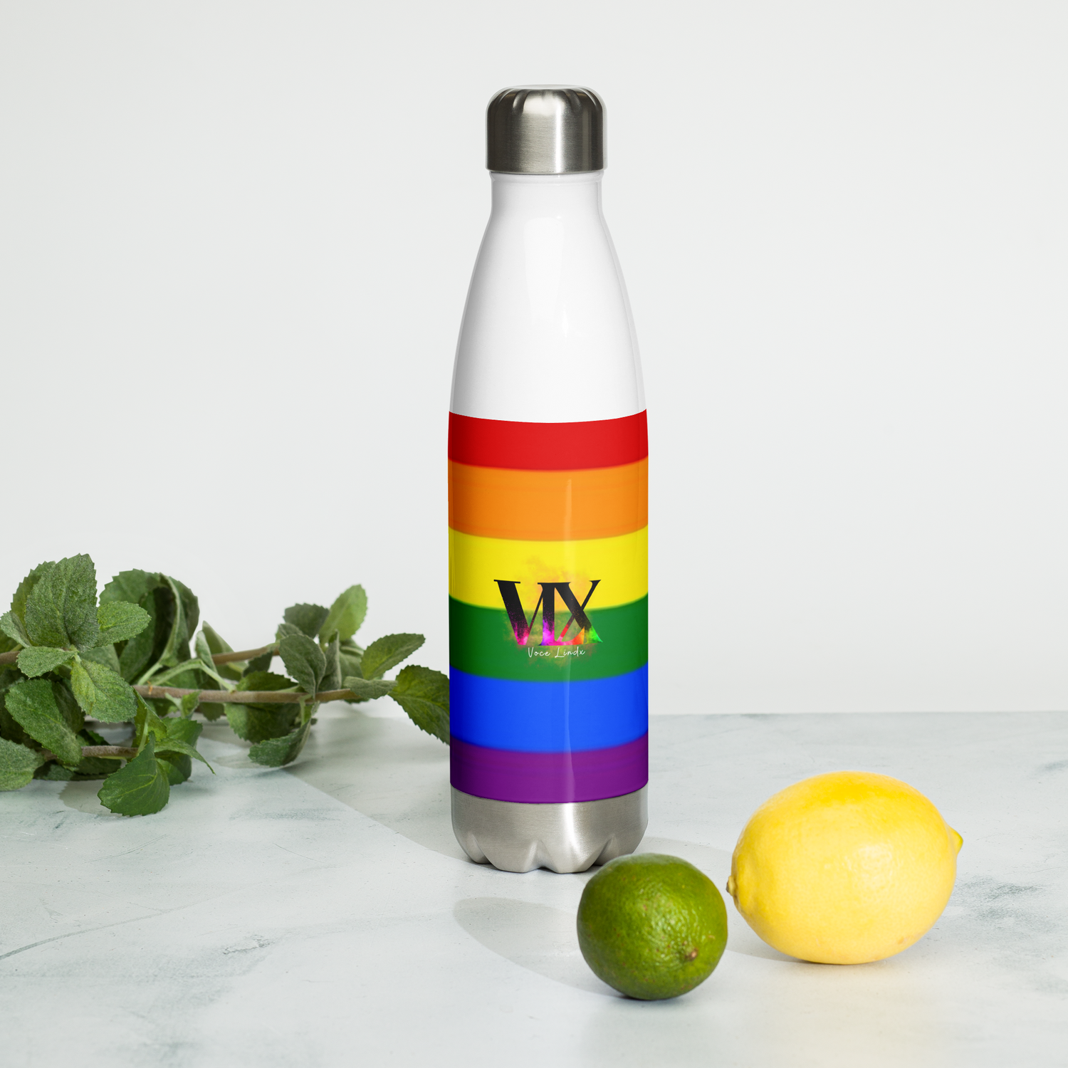 VOCE LINDX LGBTQIA+ 6‑Colours Flag Stainless Steel Water Bottle – 500 ml Vacuum‑Insulated, Leak‑Proof, Gloss Finish