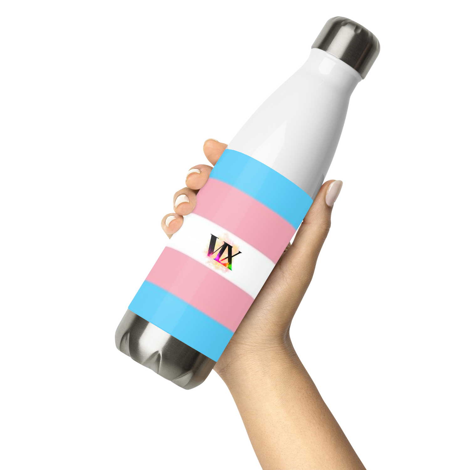 VOCE LINDX Transgender Flag Stainless Steel Water Bottle – 500ml Leak-Proof, Vacuum Insulated, BPA-Free
