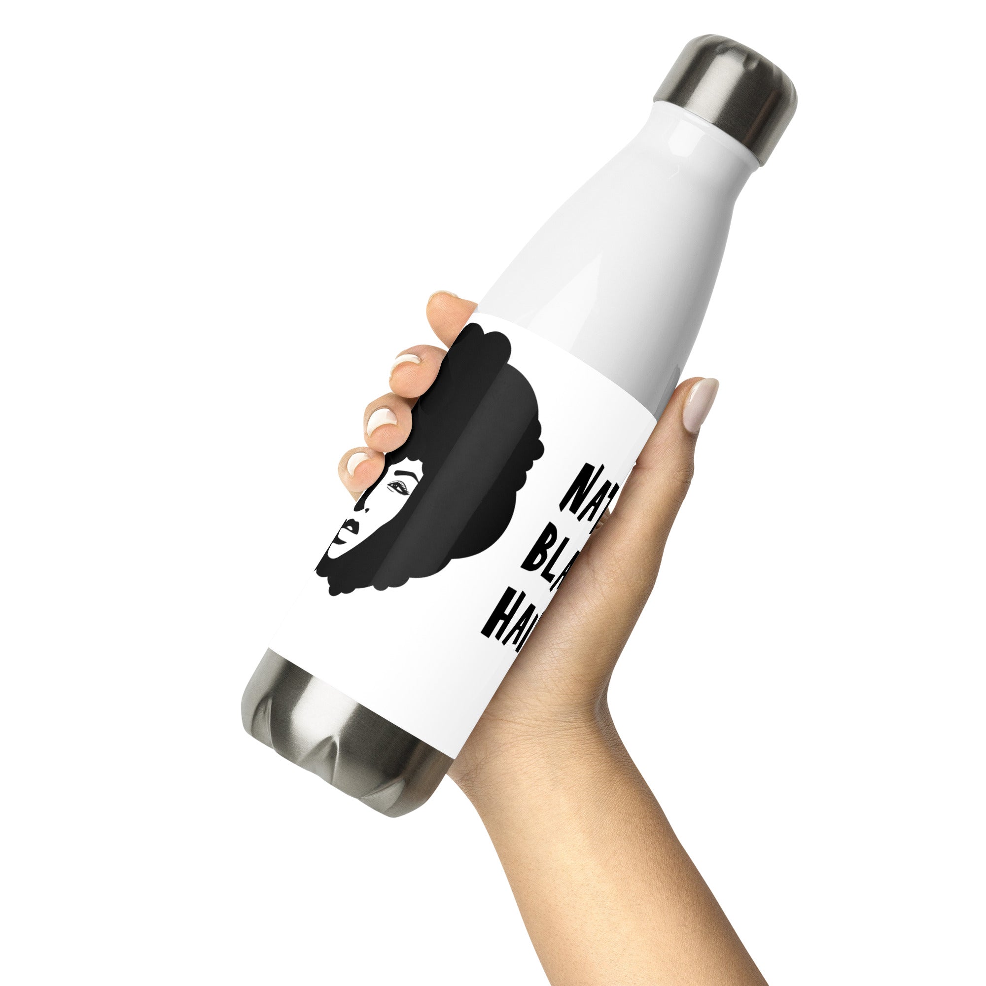 Natural Black Hair Water Bottle – 500ml Insulated Stainless Steel Flask | BPA-Free