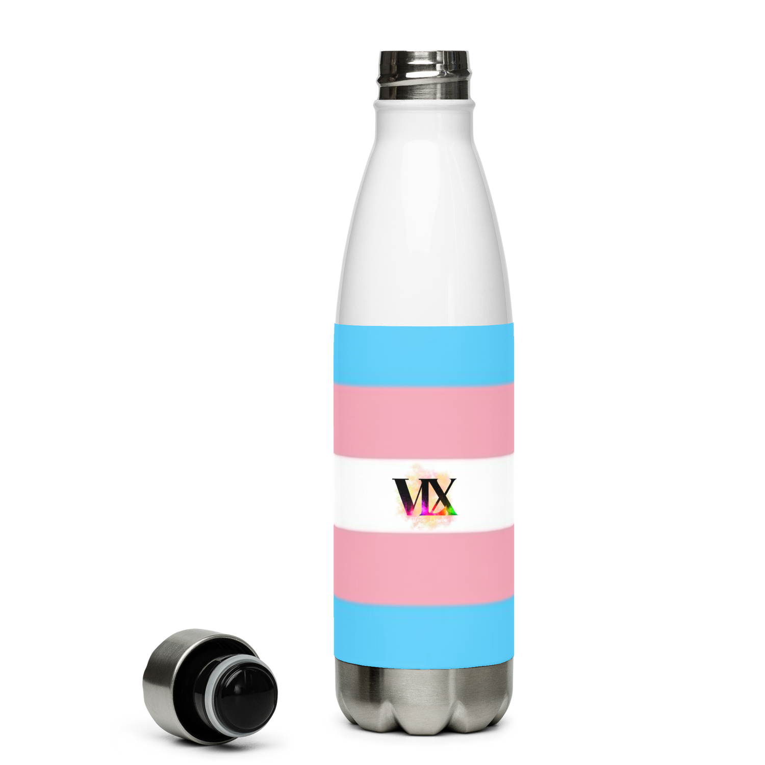 VOCE LINDX Transgender Flag Stainless Steel Water Bottle – 500ml Leak-Proof, Vacuum Insulated, BPA-Free