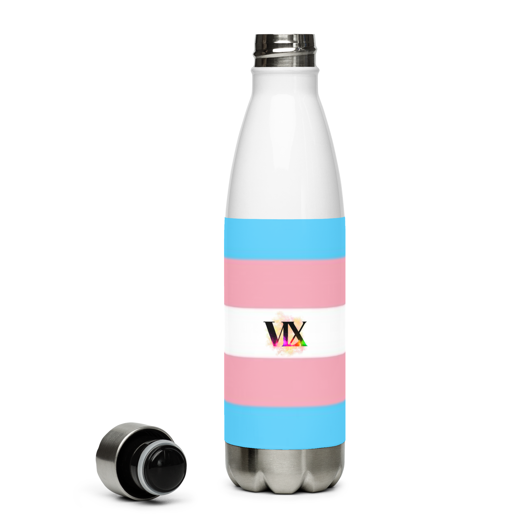 VOCE LINDX Transgender Flag Stainless Steel Water Bottle – 500ml Leak-Proof, Vacuum Insulated, BPA-Free