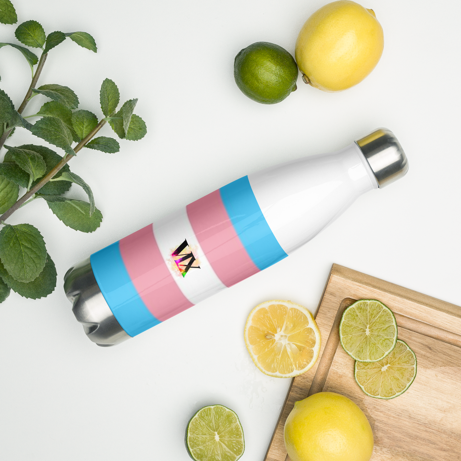 VOCE LINDX Transgender Flag Stainless Steel Water Bottle – 500ml Leak-Proof, Vacuum Insulated, BPA-Free