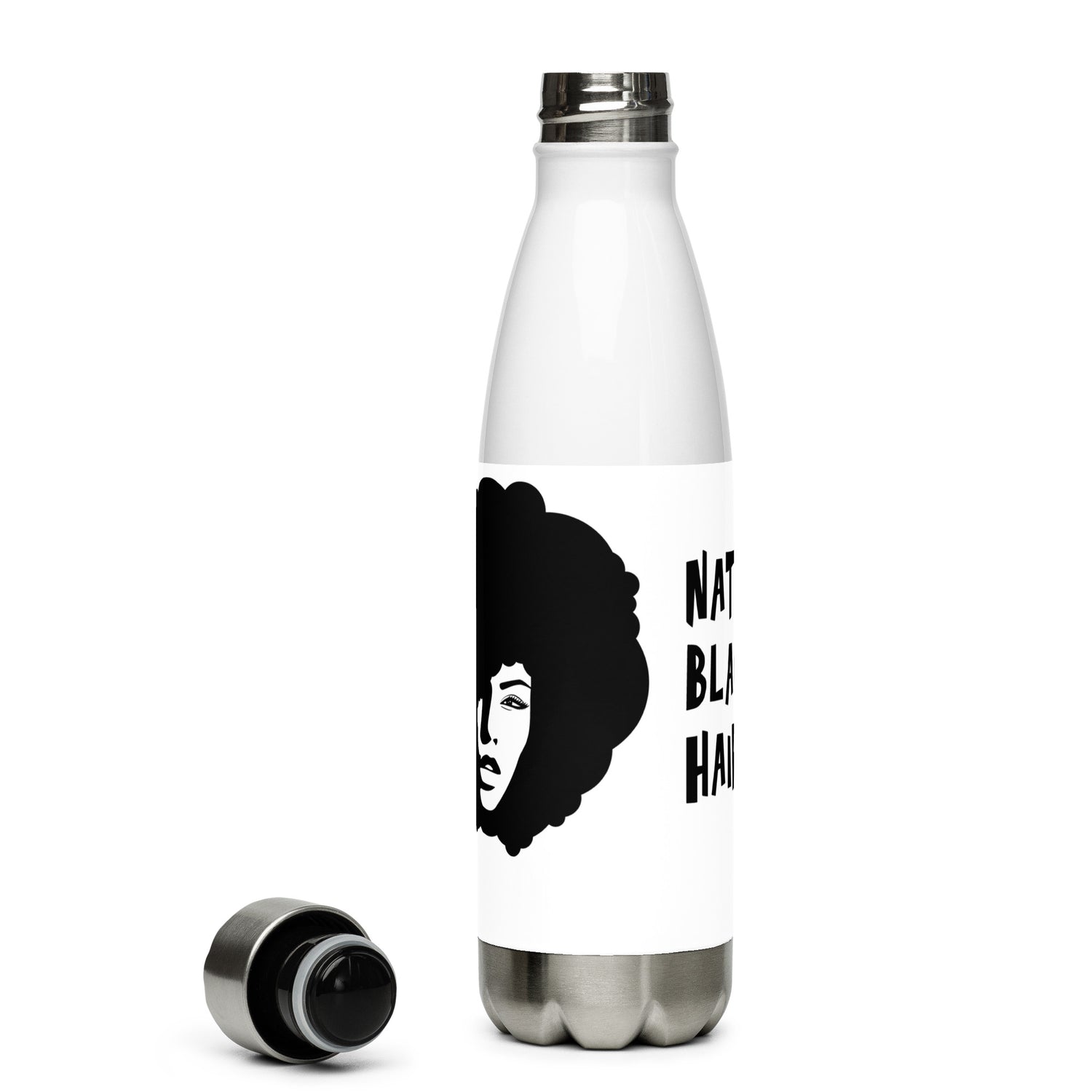 Natural Black Hair Water Bottle – 500ml Insulated Stainless Steel Flask | BPA-Free