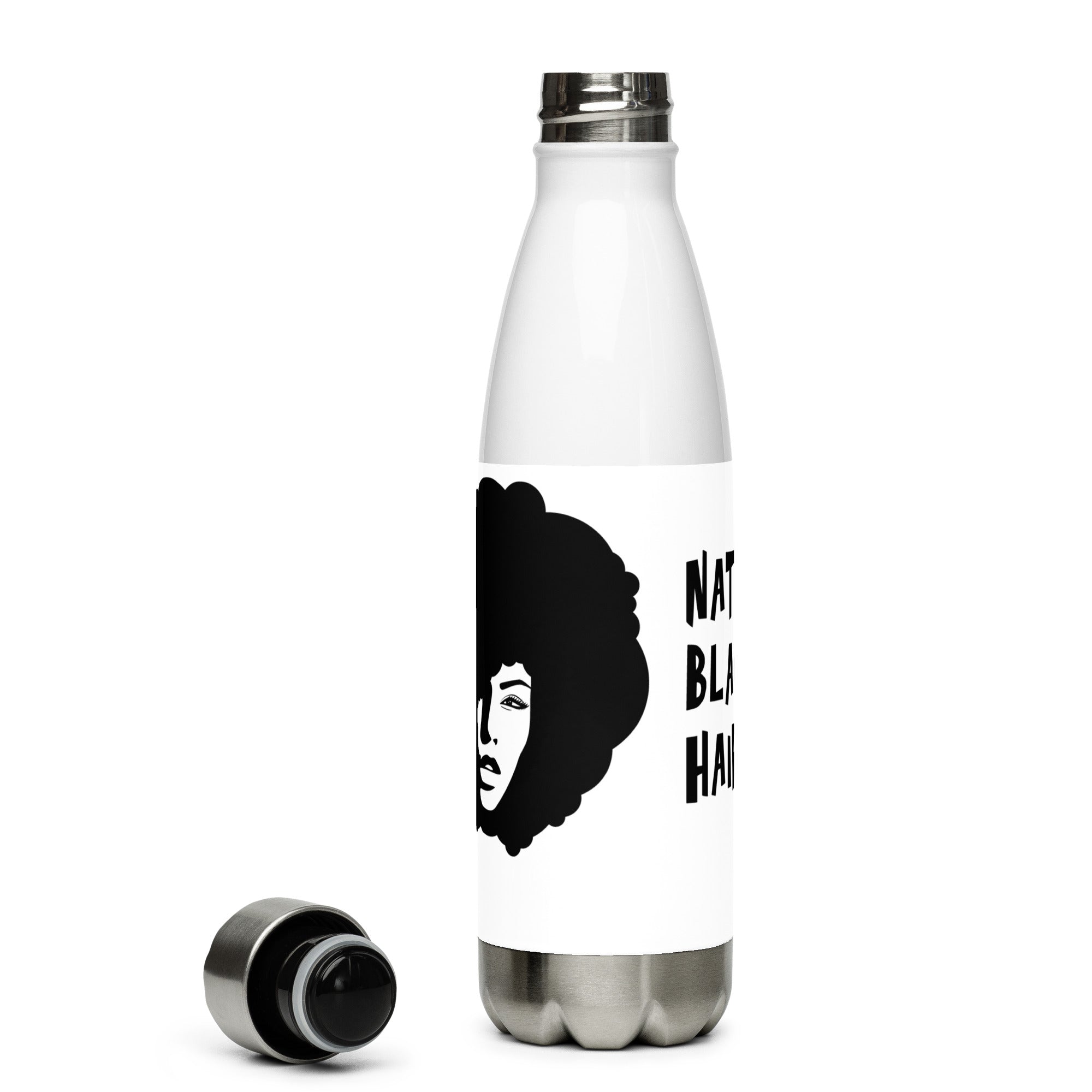 Natural Black Hair Water Bottle – 500ml Insulated Stainless Steel Flask | BPA-Free