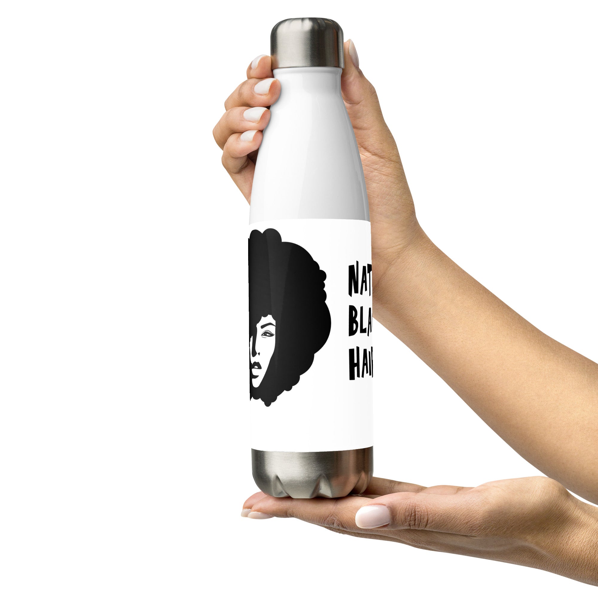 Natural Black Hair Water Bottle – 500ml Insulated Stainless Steel Flask | BPA-Free