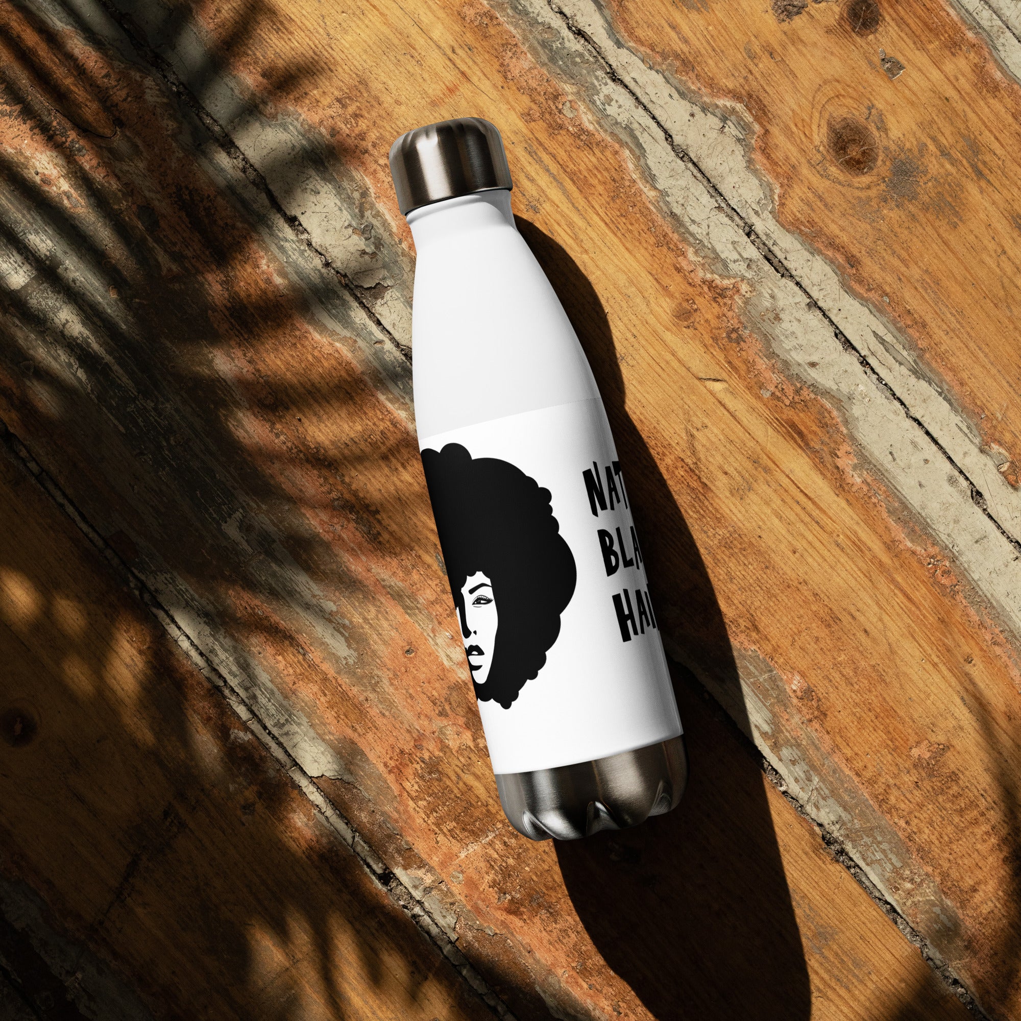 Natural Black Hair Water Bottle – 500ml Insulated Stainless Steel Flask | BPA-Free