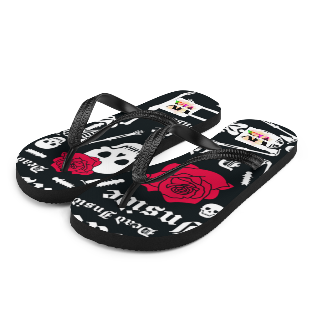 Flip Flops with Skeleton &amp; Rose Print – Dead Inside Style | Voce Lindx